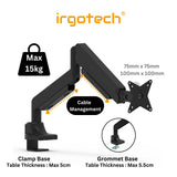 IRGOTECH Single Gas Spring Arm for Ultrawide Monitor up to 43’’ Full Motion Height Swivel Titl Rotation Adjustable Monitor Arm