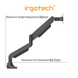 IRGOTECH Single Gas Spring Arm for Ultrawide Monitor up to 43’’ Full Motion Height Swivel Titl Rotation Adjustable Monitor Arm