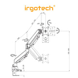 IRGOTECH Single Gas Spring Arm for Ultrawide Monitor up to 43’’ Full Motion Height Swivel Titl Rotation Adjustable Monitor Arm