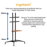 IRGOTECH Height Adjustable TV Floor Stand with Tray Aluminium Roller Wheels