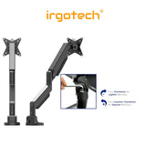 IRGOTECH Single Gas Spring Arm for Ultrawide Monitor up to 43’’ Full Motion Height Swivel Titl Rotation Adjustable Monitor Arm