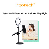 Overhead Phone Mount with 10’’ Ring Light , Selfie Phone Mount with Ring Light ,Table Top Ring Light Stand