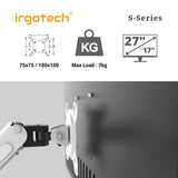 IRGOTECH S-Series Dual Monitor Stand for Monitor 13"-27" with Full Motion Aluminum Gas Spring Arm