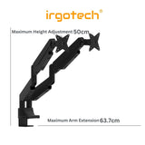 IRGOTECH Dual Monitor Stand 38 inch Adjustable Monitor Gas Spring Arm Mount Vesa Bracket Computer Holder Clamp S-Series