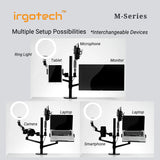 IRGOTECH M-Series Multi-Device Desk Arm Mount with Ring light, suitable for DSLR Camera, Laptop, Monitor, Tablet, Smartphone, Microphone