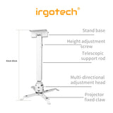IRGOTECH Full Motion 2 IN 1 Projector Mount with Height Adjustable ,Ceiling Projector Mount , Projector Wall Mount ,Ceiling Mount