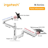 IRGOTECH M-Series Accessories Main Pole Stand Clamp Grommet Base Extended Height 31cm 44cm 53cm for Monitor and Laptop Stand
