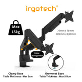 IRGOTECH Dual Monitor Stand 38 inch Adjustable Monitor Gas Spring Arm Mount Vesa Bracket Computer Holder Clamp S-Series