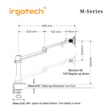 IRGOTECH M-Series Single Desk Arm Mount for Computer Monitor size 17inch to 32inch with Adjustable Aluminum Arm