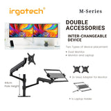 IRGOTECH M-Series Premium Monitor Laptop Stand Mix Dual Arm Full Motion Gas Spring Height Adjustable Monitor Stand