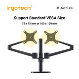 IRGOTECH M-Series Dual Monitor Stand 15- 32 inch Monitor Desk Mount Arm Double Aluminum Arm for Monitor Mount