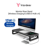VAYDEER Monitor Stand Aluminum with USB3.0 Wireless Charging Pad Computer Riser, PC Stand