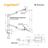 IRGOTECH M-Series Triple Arm Monitor Laptop Stand with Inter-changeable to Tablet Holder and Adjustable Arm and Extended Pole Height at 44cm
