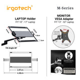 IRGOTECH M-Series Upgraded Monitor Laptop Desk Mount with Adjustable Arm and Longer Pole at 44cm Height