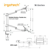 IRGOTECH M-Series Upgraded Monitor Laptop Desk Mount with Adjustable Arm and Longer Pole at 44cm Height