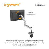 IRGOTECH Premium Single Desk Arm Mount for Computer Monitor up to 38 inch , Mechanical Spring Arm with 10 Years Warranty