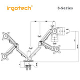 IRGOTECH S-Series Dual Monitor Stand for Monitor 13"-27" with Full Motion Aluminum Gas Spring Arm