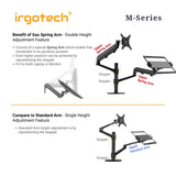 IRGOTECH M-Series Premium Monitor Laptop Stand Mix Dual Arm Full Motion Gas Spring Height Adjustable Monitor Stand