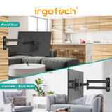 IRGOTECH Monitor Wall Mount Bracket Full Motion Adjustable for Swivel Tilt Rotation fit for monitor 10 – 27’’ VESA Compatible