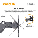 IRGOTECH S-Series Dual Monitor Stand for Monitor 13"-27" with Full Motion Aluminum Gas Spring Arm