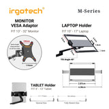 IRGOTECH M-Series Triple Arm Monitor Laptop Stand with Inter-changeable to Tablet Holder and Adjustable Arm and Extended Pole Height at 44cm