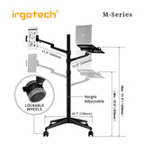 IRGOTECH M-Series Laptop and Tablet Floor Stand with Moveable Roller Base and Adjustable Arm