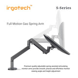 IRGOTECH S-Series Premium Dual Monitor Desk Stand Gas Spring Arm 32inch Monitor Adjustable Stand Arm Desk Mount Monitor bracket