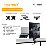IRGOTECH M-Series Triple Arm Monitor Laptop Stand with Inter-changeable to Tablet Holder and Adjustable Arm and Extended Pole Height at 44cm