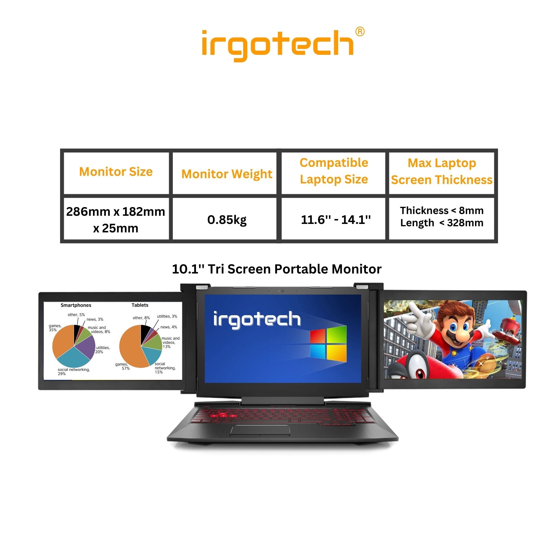 Portable tri-screen for online labtop 10.1 inch screens