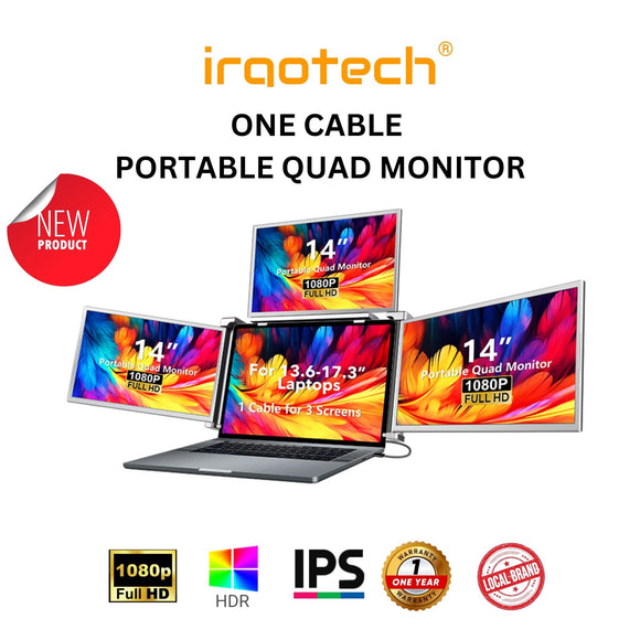 IRGOTECH 14 inch One Cable For Three Screen, Quad Screen Display Portable Monitor  M1 M2 M3 Chips MacOS