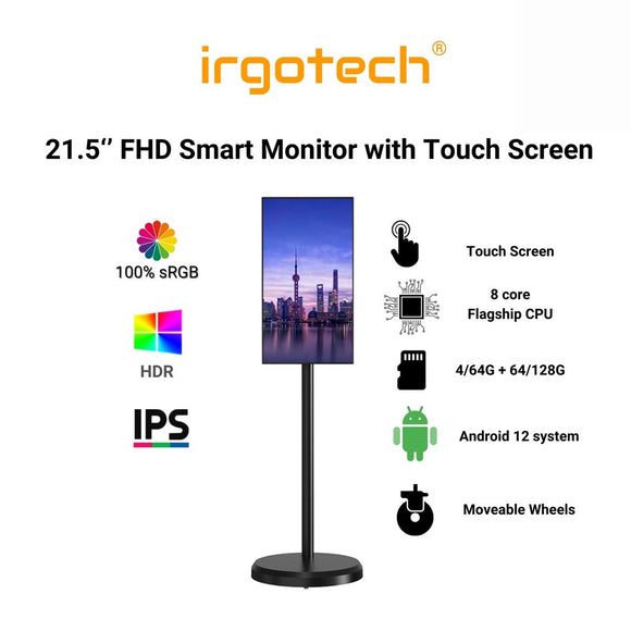 IRGOTECH 21.5'' FHD Smart Monitor with Touch Screen Standing Monitor Interactive Monitor Battery Monitor Gaming