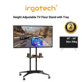IRGOTECH Height Adjustable TV Floor Stand with Tray Aluminium Roller Wheels