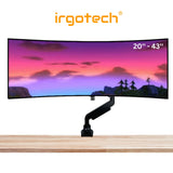 IRGOTECH Single Gas Spring Arm for Ultrawide Monitor up to 43’’ Full Motion Height Swivel Titl Rotation Adjustable Monitor Arm