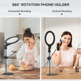 Overhead Phone Mount with 10’’ Ring Light , Selfie Phone Mount with Ring Light ,Table Top Ring Light Stand