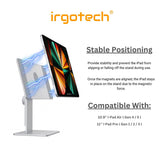 IRGOTECH Magnetic Aluminium i-Pad Stand , i-Pad Air i-Pad Pro Tablet Stand Holder Height Adjustable Angle 360
