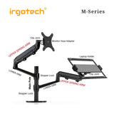 IRGOTECH M-Series Premium Monitor Laptop Stand Mix Dual Arm Full Motion Gas Spring Height Adjustable Monitor Stand