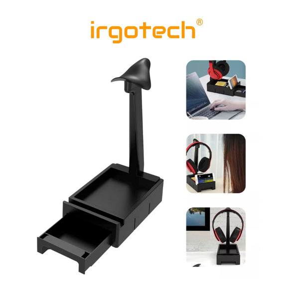 IRGOTECH 2 In 1 Headphone Stand Storage Box Removable Anti-slip Earphone Bracket ABS Durable Headset Hanger For Home Office