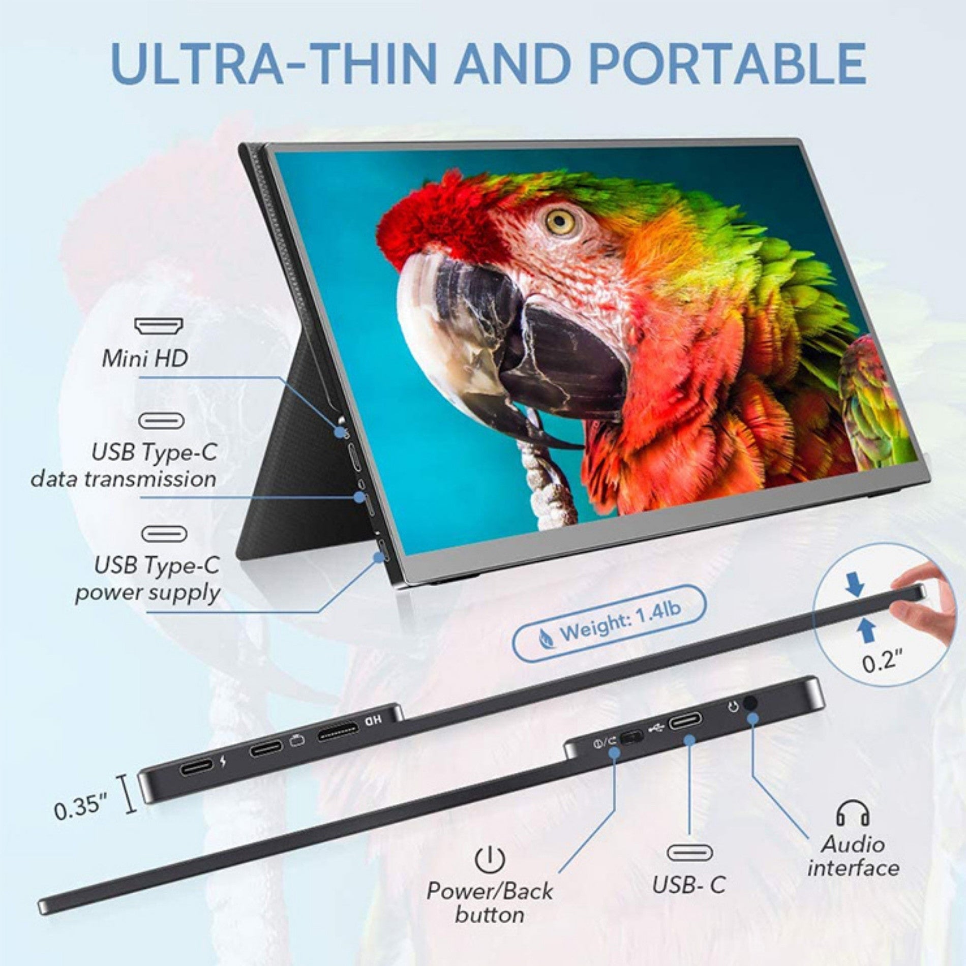 Portable Monitor, Arzopa 15.6'' 1080P FHD Laptop Monitor USB C HDMI