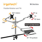 IRGOTECH M-Series Triple Arm Monitor Laptop Stand with Inter-changeable to Tablet Holder and Adjustable Arm and Extended Pole Height at 44cm