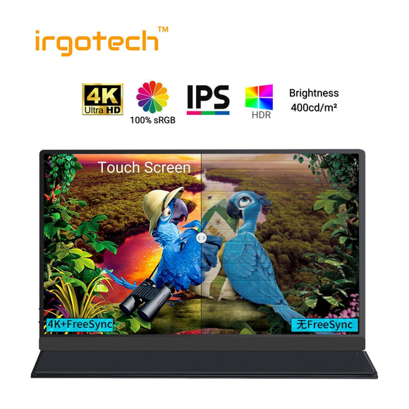 IRGOTECH 15.6 inch 4K Portable Gaming Monitor IPS Panel with Touch Screen Ultra Slim Monitor HDMI Type C Interface
