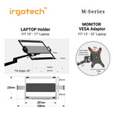 IRGOTECH M-Series Monitor and Laptop Stand with Adjustable Arm Standard Pole of 31cm Height Clamp Grommet Base