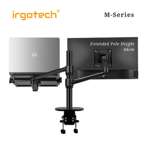 IRGOTECH M-Series Upgraded Monitor Laptop Desk Mount with Adjustable Arm and Longer Pole at 44cm Height