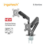 IRGOTECH S-Series Dual Monitor Stand for Monitor 13"-27" with Full Motion Aluminum Gas Spring Arm