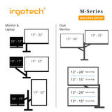 IRGOTECH M-Series Monitor and Laptop Stand with Adjustable Arm Standard Pole of 31cm Height Clamp Grommet Base