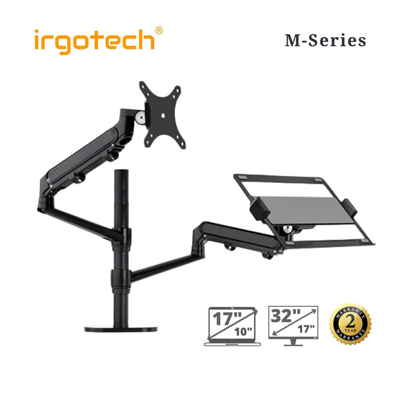IRGOTECH M-Series Premium Monitor Laptop Stand Mix Dual Arm Full Motion Gas Spring Height Adjustable Monitor Stand