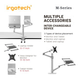 IRGOTECH M-Series Tablet and Laptop Stand with Inter-exchangeable Monitor Vesa Bracket and Adjustable Arm