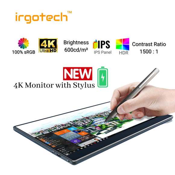 IRGOTECH 15.6 4K UHD Portable Monitor Touch Screen Battery and Stylus Pen 100%sRGB 600cdm 4K Gaming Monitor Type C Monitor