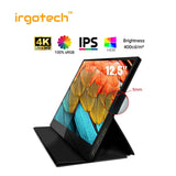 IRGOTECH 12.5" Portable Monitor 4K with Touch Screen, 100% sRGB Ultra-Slim design with HDMI and Type C Interface compatible wz laptops, smartphones